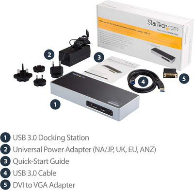 Dual Monitor USB 3.0 Docking Station - Notebook Dockingstation mit HDMI- und DVI/VGA Video - 6 Port