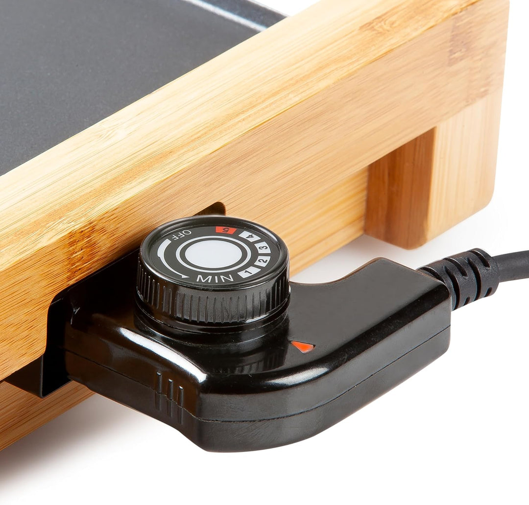 DOMO DO8311TP Electric Grill Plate Bamboo - Integrierte Fettauffangschale - 60 cm Abnehmbare Grillpl