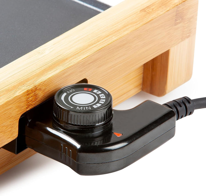 DOMO DO8311TP Electric Grill Plate Bamboo - Integrierte Fettauffangschale - 60 cm Abnehmbare Grillpl
