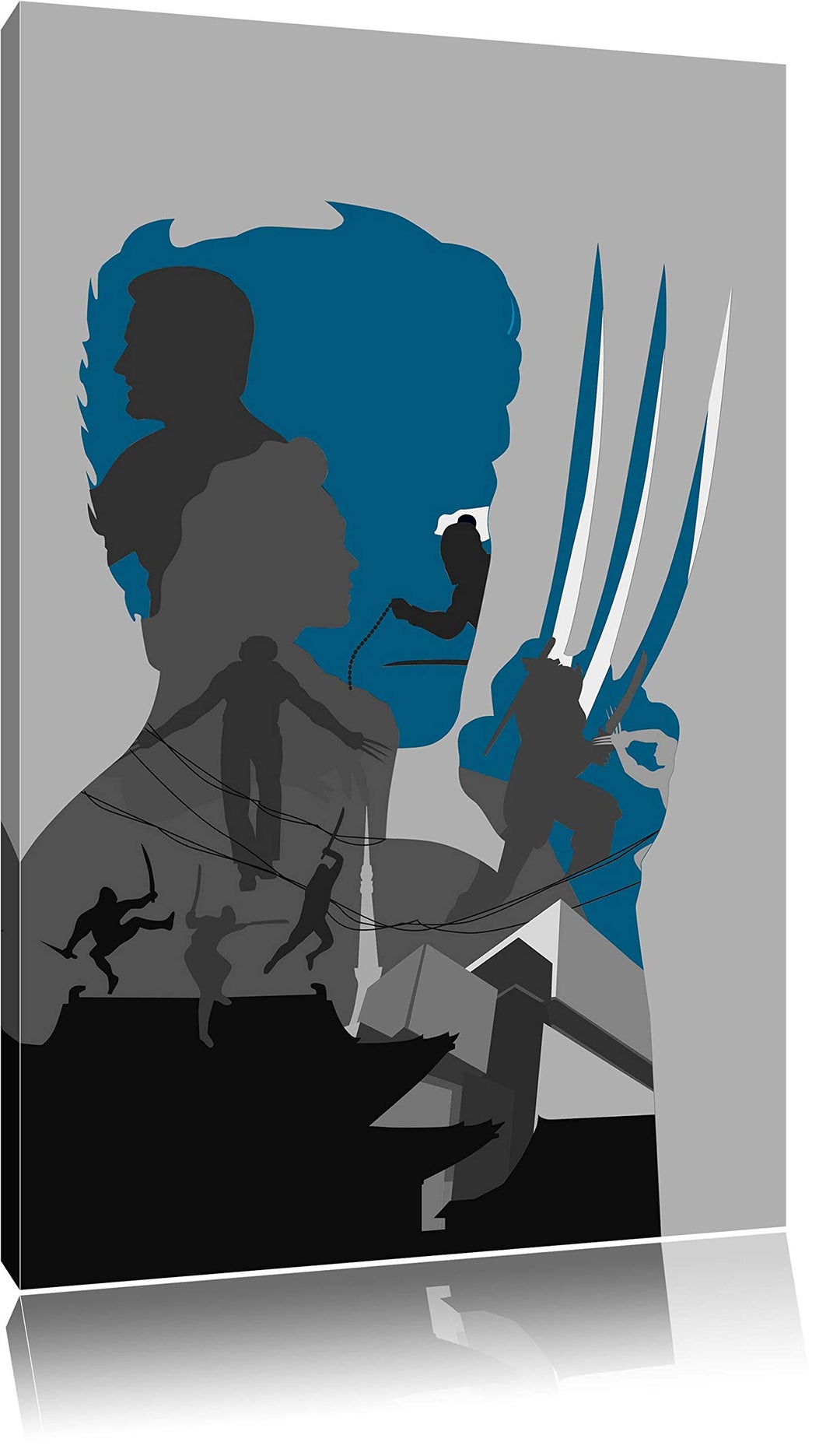 Wolverine mit ausgefahrenen Klingen schwarz/weiss Format: 100x70 auf Leinwand, XXL riesige Bilder fe