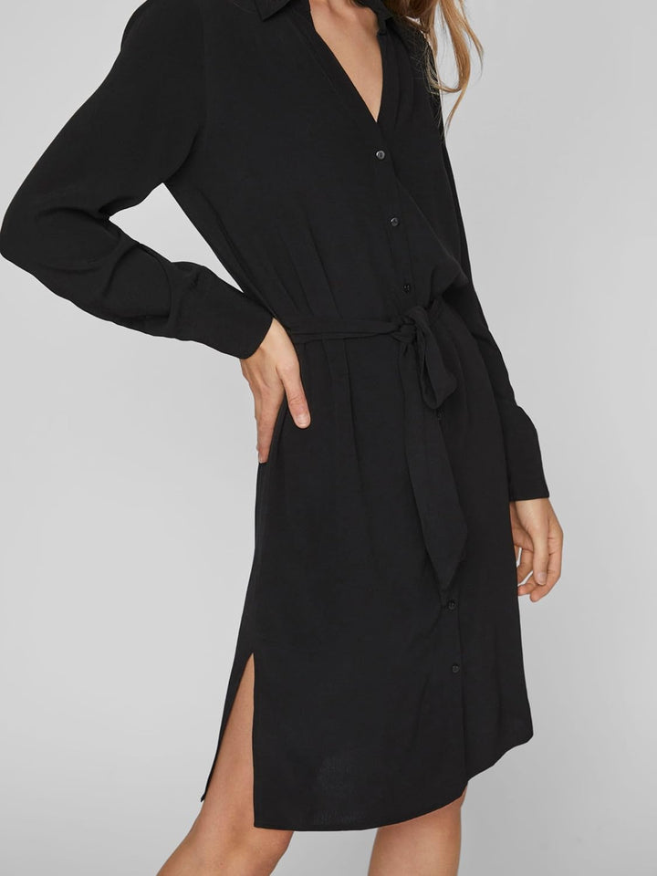 Vila Damen Vifini L/S Midi Shirt Dress-Noos Blusenkleid 34 Schwarz, 34 Schwarz