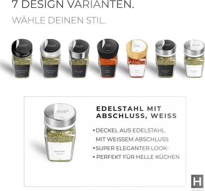 Gewürzgläser Set | hochwertiges Komplettset aus 24x Gewürz Gläser [120ml] inkl. 336 deutschen Gewürz