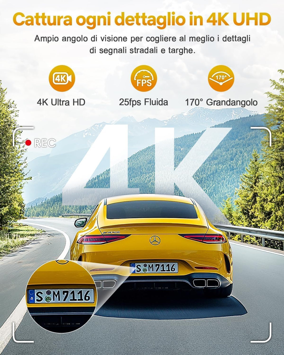 GKU 4K Dashcam Auto,Dashcam Auto vorne,Mini Auto Kamera mit integriertem WLAN,170° Weitwinkel,Nachts