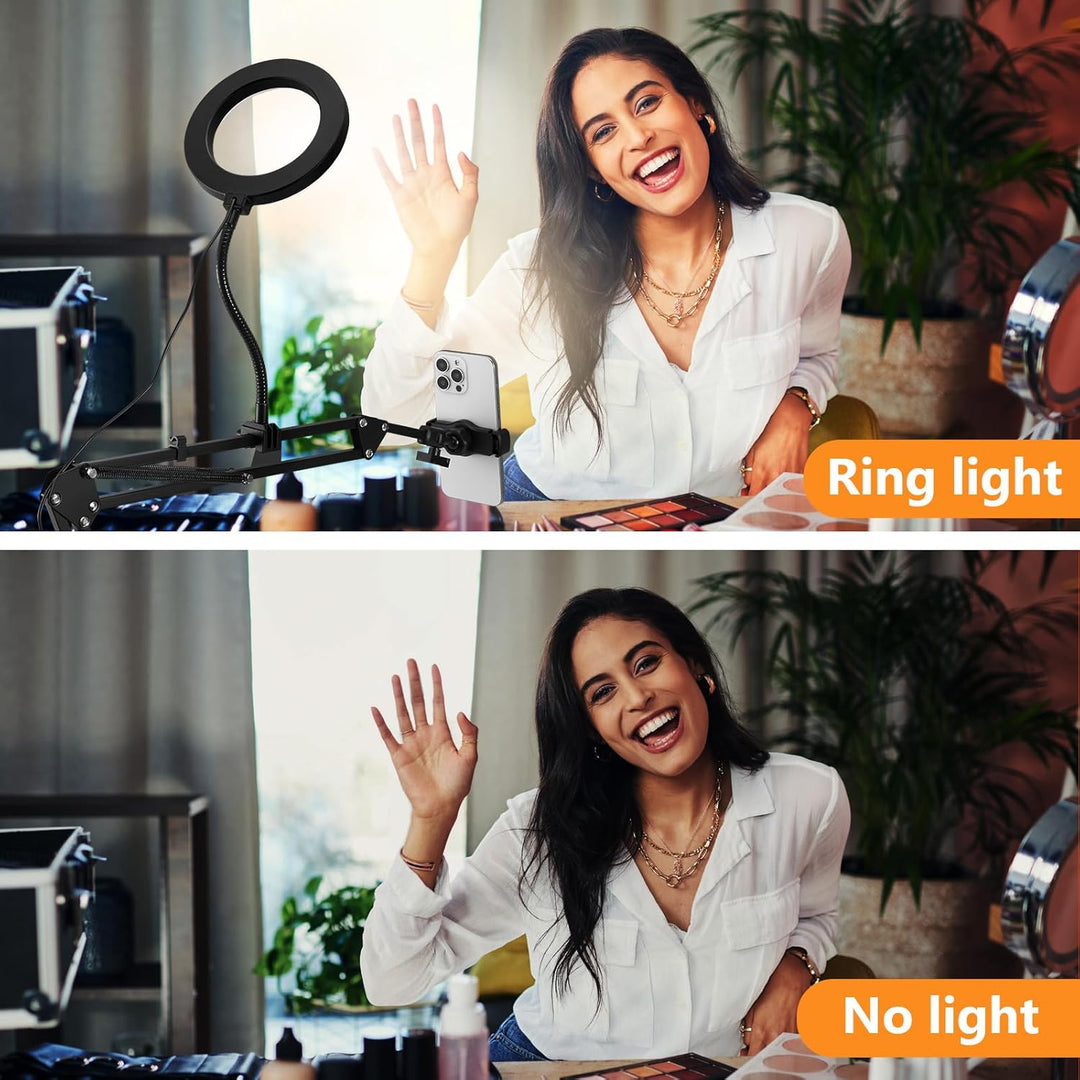 Overhead Stativ Handy mit Ringlicht, Ringlicht Overhead Handystativ, Flexible LED-Ringlicht mit Hand