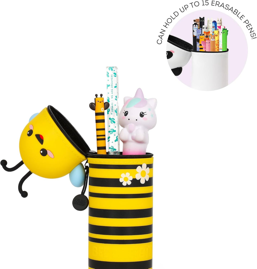 Legami - Kawaii 2-in-1 Schulmäppchen aus weichem Silikon, Tischstifthalter, Reissverschluss, Buntsti