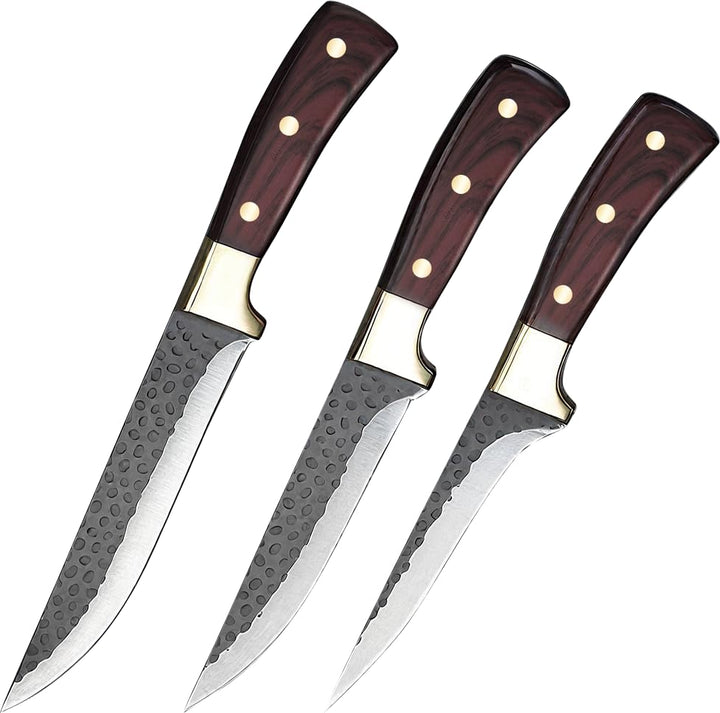 KEPEAK Profi Schlachtermesser 3-Teilig Metzgermesser Set-Filetiermesser &amp; Hackmesser &amp; Schälmesser e
