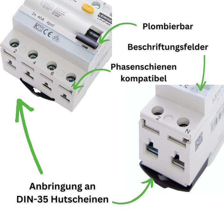 LEINIGER/Fehlerstromschutzschalter/Fehlerstrom-Schutzschalter/FI-Schalter/RCD / 2-Polig / 4-Polig /