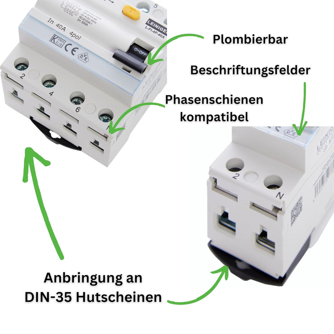 LEINIGER/Fehlerstromschutzschalter/Fehlerstrom-Schutzschalter/FI-Schalter/RCD / 2-Polig / 4-Polig /