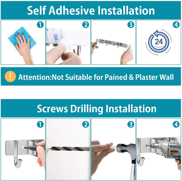 SHYOSUCCE Edelstahl Besenhalter, Besenhalterung Wand mit 3 Schlitze und 4 Haken, Gerätehalter Wandha
