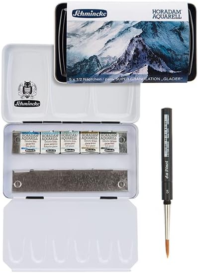Schmincke – HORADAM® AQUARELL, Super Granulation Set Gletscher, 5 x 1/2 Näpfchen + Pinsel, 74 603 09