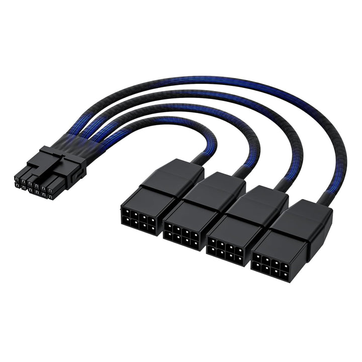 12VHPWR-Kabel 16-Pin (12+4) Stecker auf 4x 8-Pin PCIe Buchsen | 600W für RTX 4090/4080/H100 | Ummant