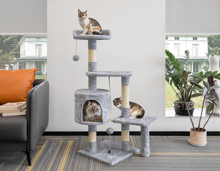 Kratzbaum, 112 cm Katzenbaum Stabil Katzenkratzbaum, Aktivitätskratzbäume mit Kratzsäule Grosser Pla