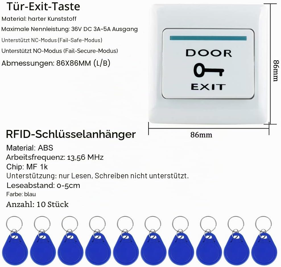 FST Kit Türzugangskontrollsystem Set Biometrie Fingerabdruck IP68 wasserdichte RFID-Tastatur + Netzt