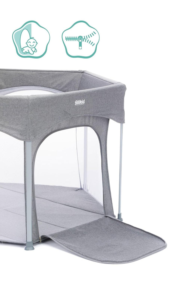 Fillikid Laufgitter 6-eckig Athen Exklusiv | Laufstall Baby klein klappbar & Tragetasche | Kinder Sc