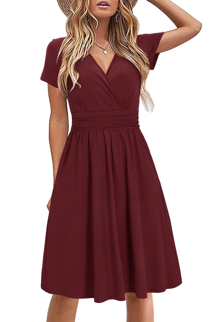 STYLEWORD Damen Sommerkleid Kurzarm V-Ausschnitt Kleider Blumenmuster Kleid Wickelkleid Mit Taschen