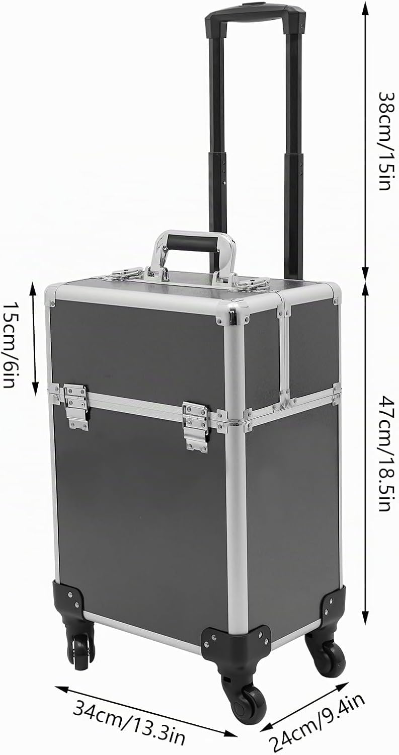 Schwarz Grosser Schminkkoffer, Kosmetikkoffer Trolley 360° Drehbare Kosmetik Trolley Profi-Kosmetik