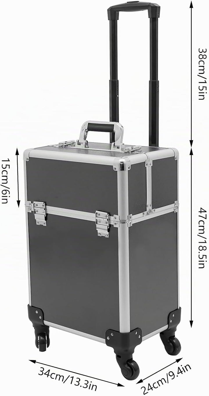 Schwarz Grosser Schminkkoffer, Kosmetikkoffer Trolley 360° Drehbare Kosmetik Trolley Profi-Kosmetik