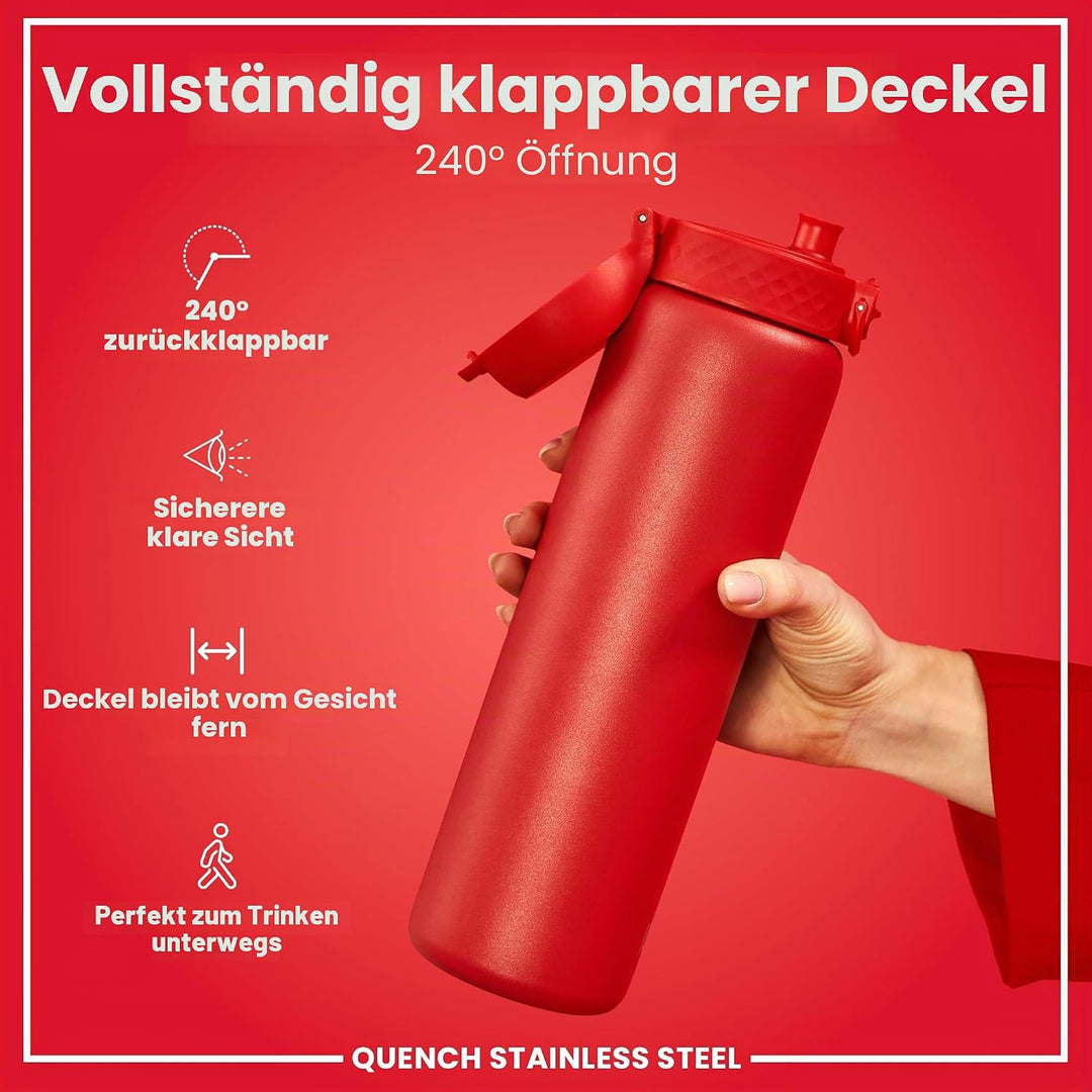 Ion8 1 Liter Edelstahl Trinkflasche, Auslaufsicher, Einhandöffnung, Sichere Verriegelung, Spülmaschi