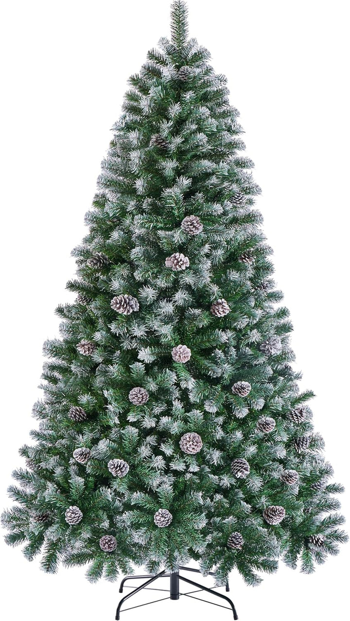 Yaheetech 228 cm künstlicher Weihnachtsbaum mit Schnee und 82 Kiefernzapfen (Ø ca.132 cm) 1346 Spitz