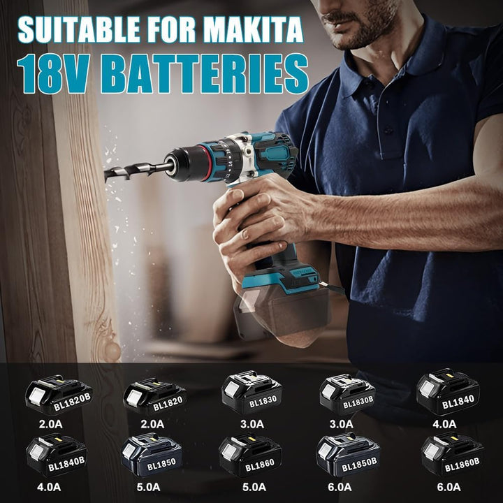 120Nm Akku Bohrschrauber Kompatibel mit Makita 18V Lithium-Akku, 20+3 Drehmomentstufen Bürstenloser