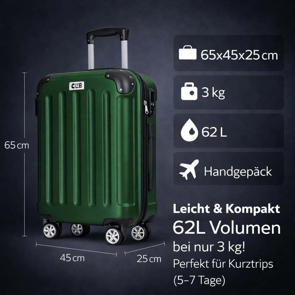 POSH Koffer mittelgross aus ABS - Leichter Hartschalen Trolley 65x45x25 cm - Reisekoffer 62L mit Zah