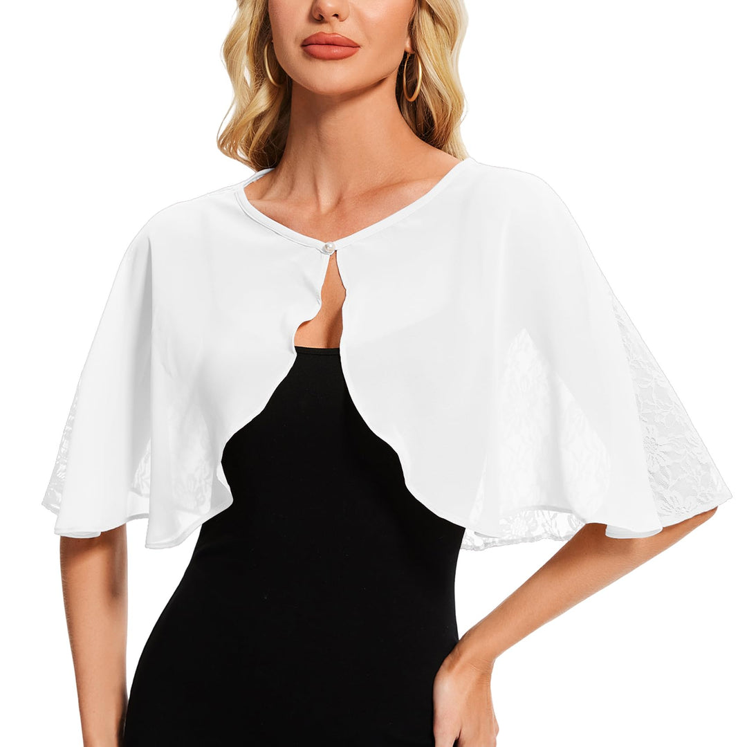 Atxnn Damen Spitzen Schal Stola Chiffon Umhang Cape Capelets für Hochzeit Abendkleid Braut Party Ele