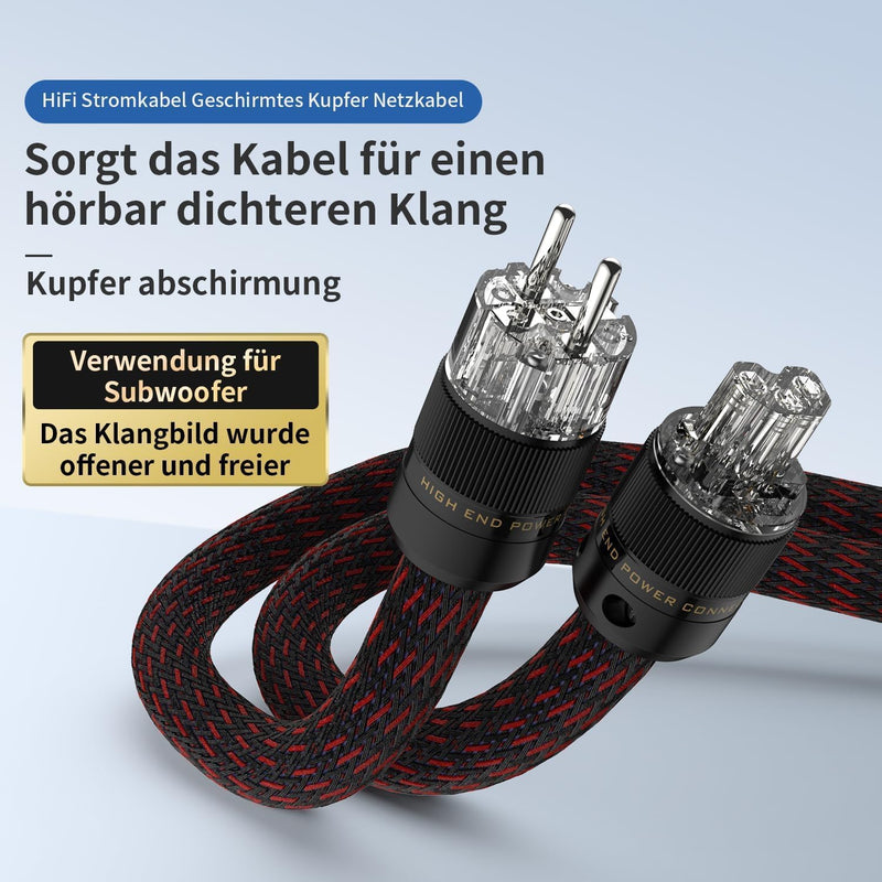 Tertullus HiFi High End Netzkabel 1.5m C15 Stromkabel HiFi Audio kaltgerätekabel Mit Schukostecker &