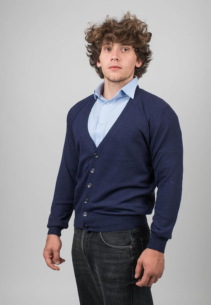 Dalle Piane Cashmere - Strickjacke aus gemischtem Kaschmir, Made in Italy - Herren XL Blau, XL Blau