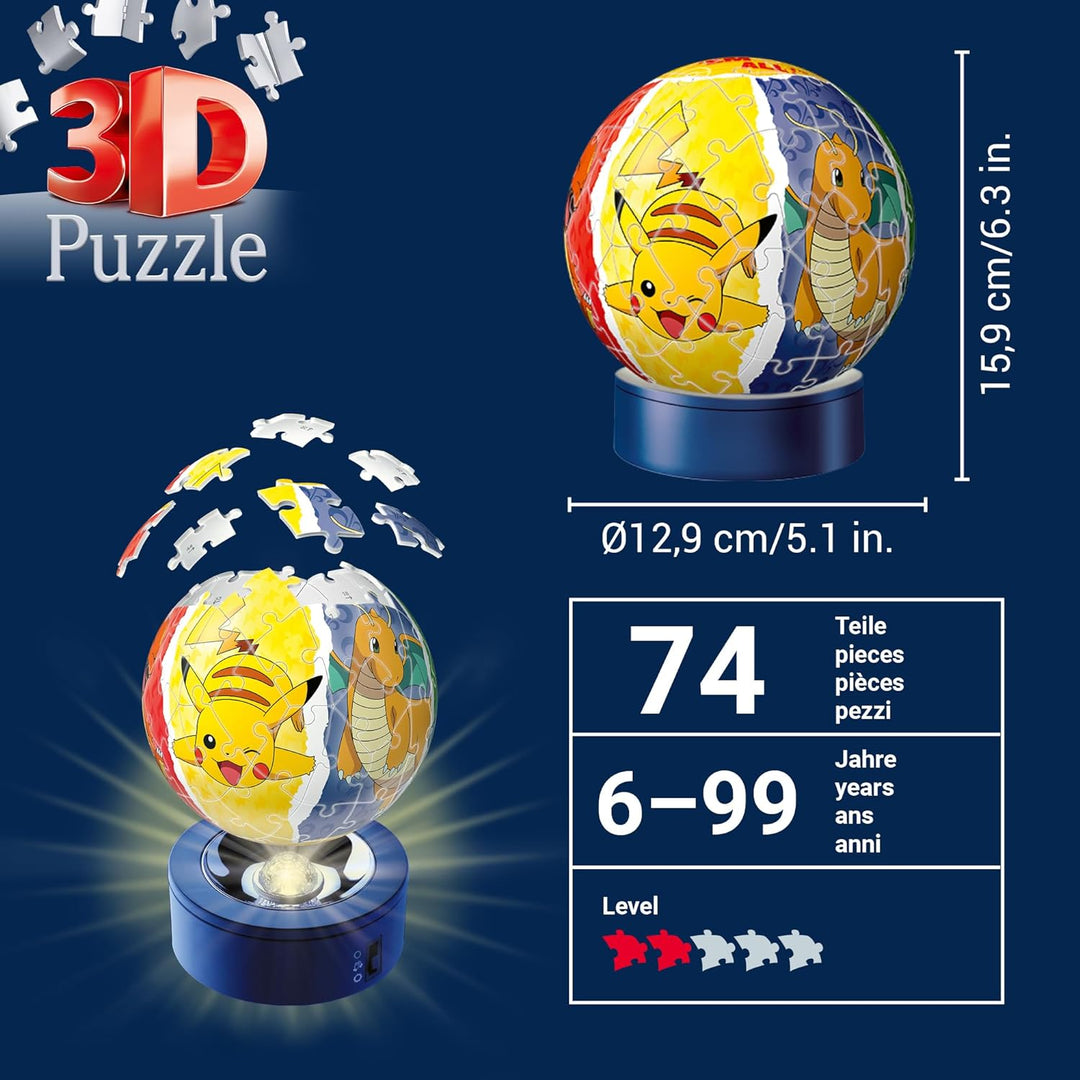 Ravensburger 3D Puzzle 11547 - Nachtlicht Puzzle-Ball Pokémon - 72 Teile - für Pokémon Fans ab 6 Jah