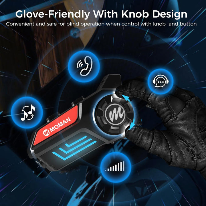 Moman Motorrad Helm Headset, H4S mit【LED Scheinwerfer & RGB】 Motorcycle Kopfhörer mit Knopf-Design A