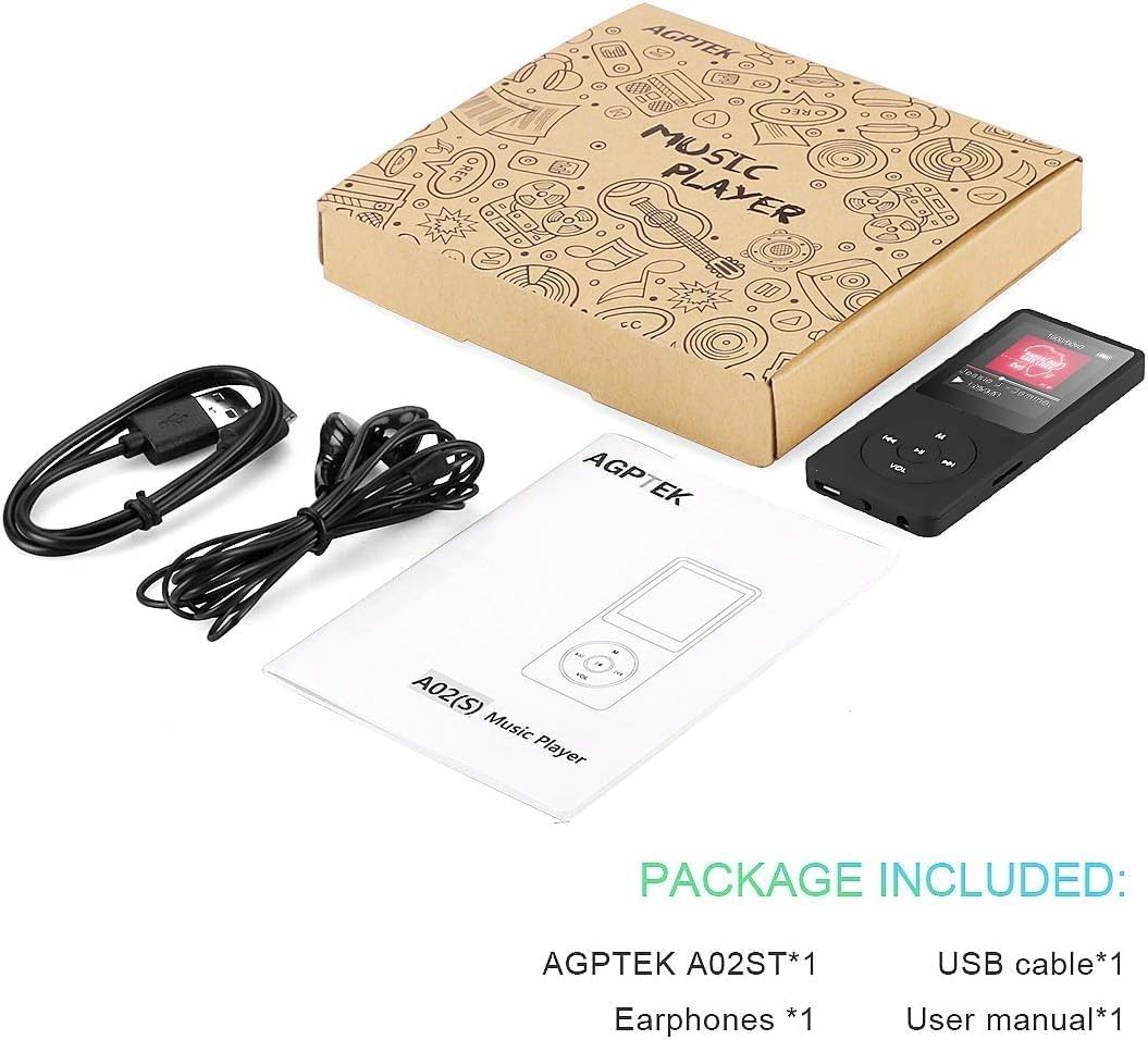 AGPTEK MP3 Player, 16GB verlustfrei MP3 mit 1,8 Zoll Bildschirm, 70 Stunden tragbare Musik Player mi