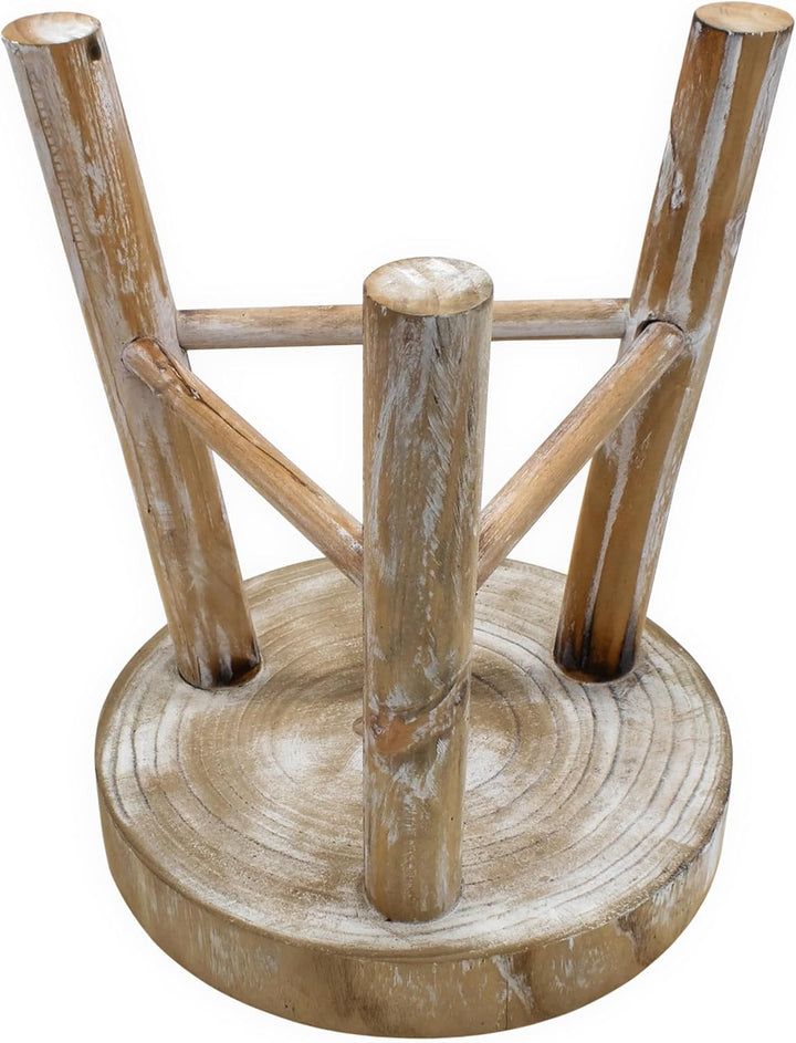 Spetebo Holz Blumenhocker mit 3 Beinen White Washed - Ø 35 cm - Massivholz Deko Hocker rund Shabby C