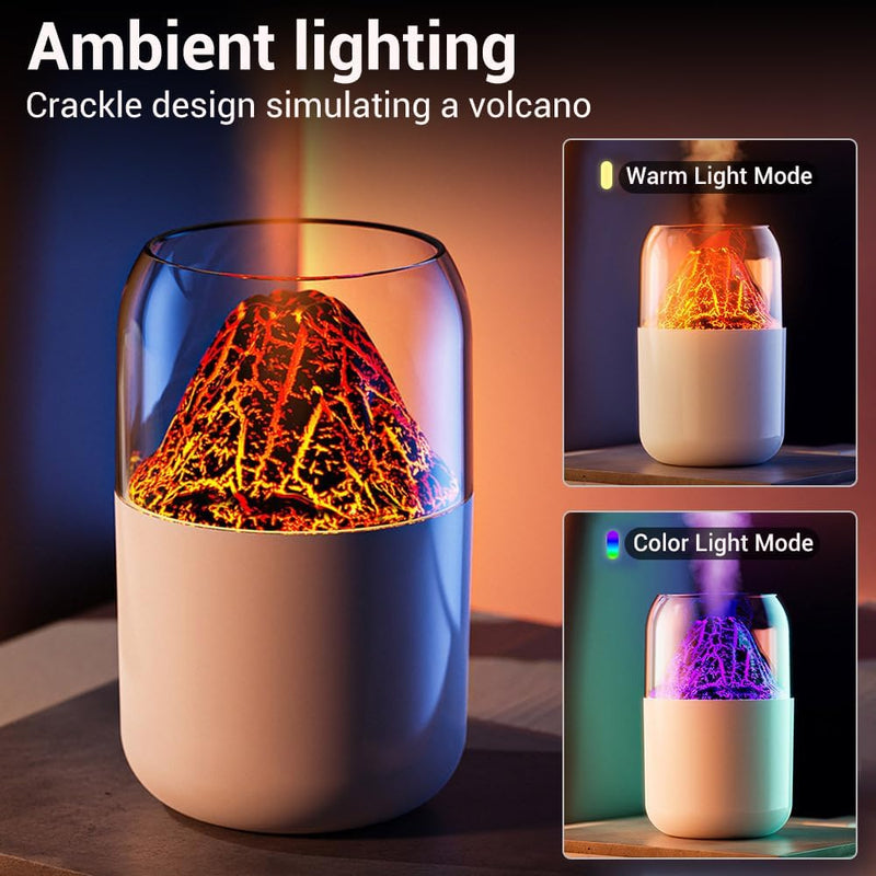 Vulkan Luftbefeuchter, 300 ml Mini Nebel Humidifier mit Umgebungslicht, Tragbarer Diffusor für Zuhau