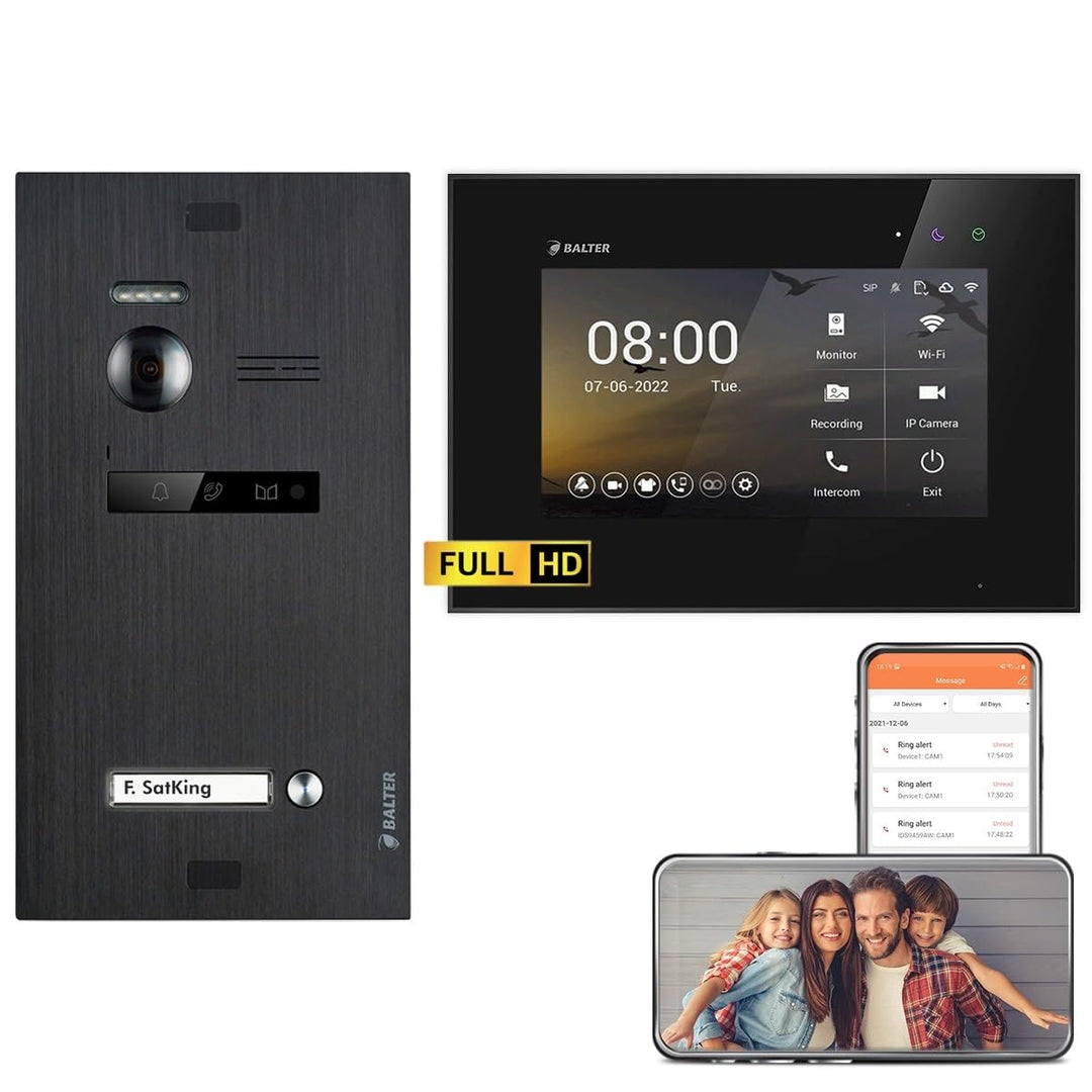 Balter EVO HD Schwarz/Schwarz WiFi Video Türsprechanlage Set für 1 Familienhaus - 1x Türstation mit