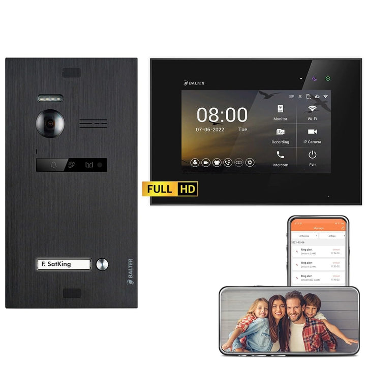 Balter EVO HD Schwarz/Schwarz WiFi Video Türsprechanlage Set für 1 Familienhaus - 1x Türstation mit