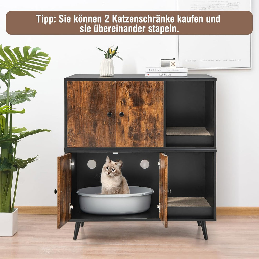 COSTWAY Katzenschrank für Katzentoilette, 2 in 1 Beistelltisch Katzenhaus, Katzenklo Schrank mit Kra