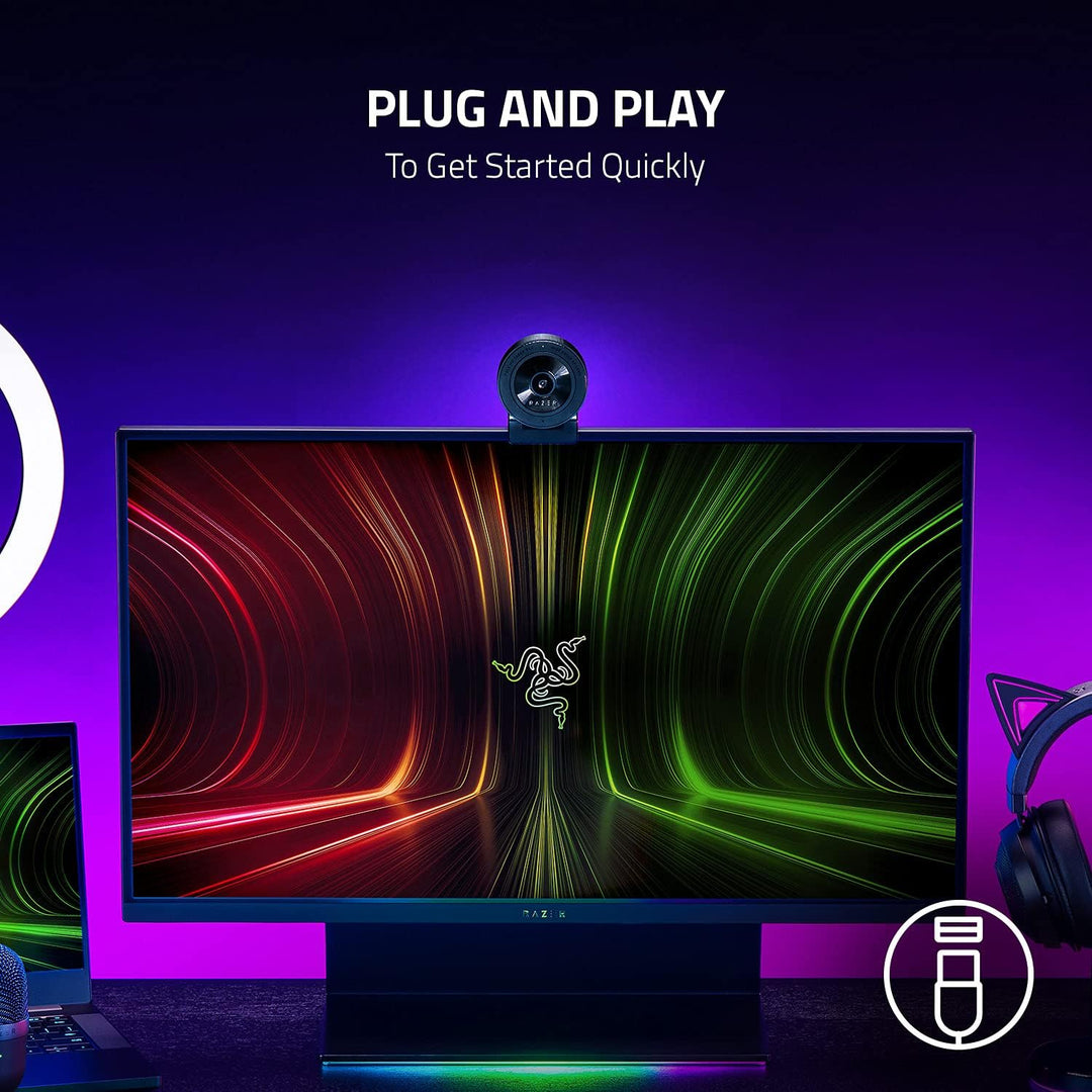 Razer Kiyo X - USB-Webcam für Streaming in Full-HD (1080p 30 FPS oder 720p 60 FPS, Autofokus, Plug +