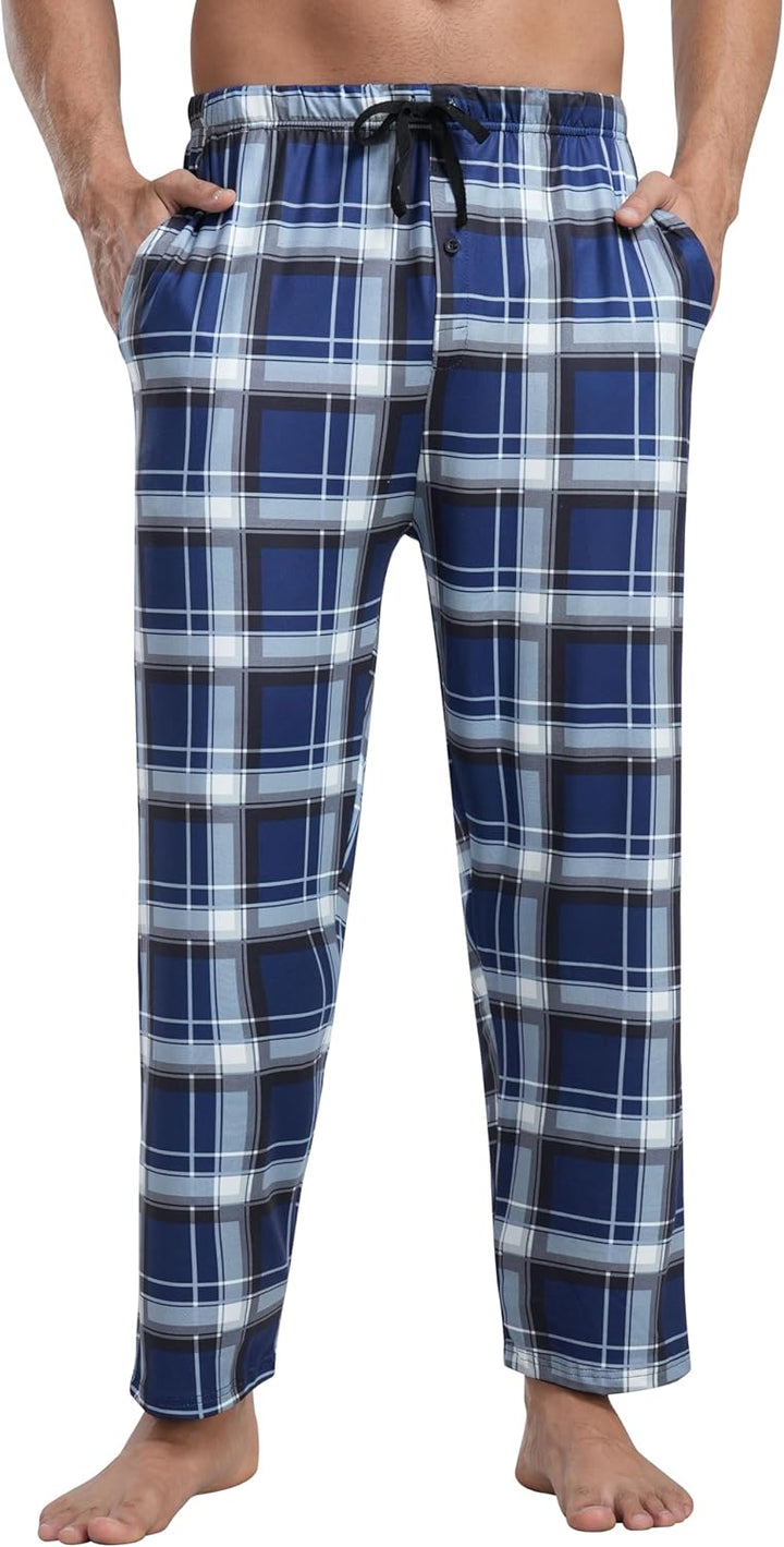 MoFiz Herren Schlafanzughose Baumwolle und Polyester Pyjamahose Lange Karierte Freizeithose Loungeho