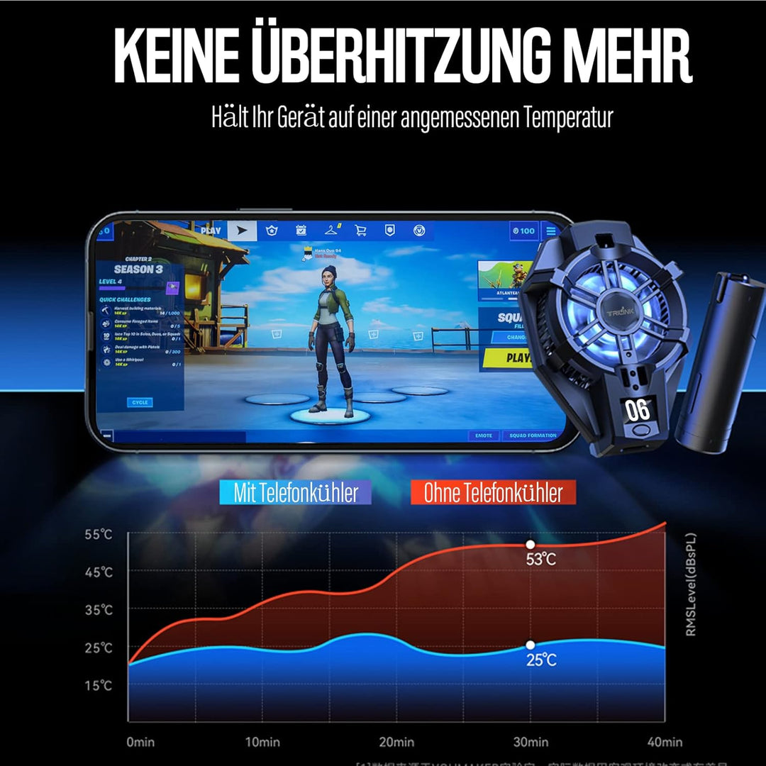 TRILINK Handy-Kühler mit wiederaufladbarem Akku, Handy-Kühlventilator für Spiele, für alle Arten von