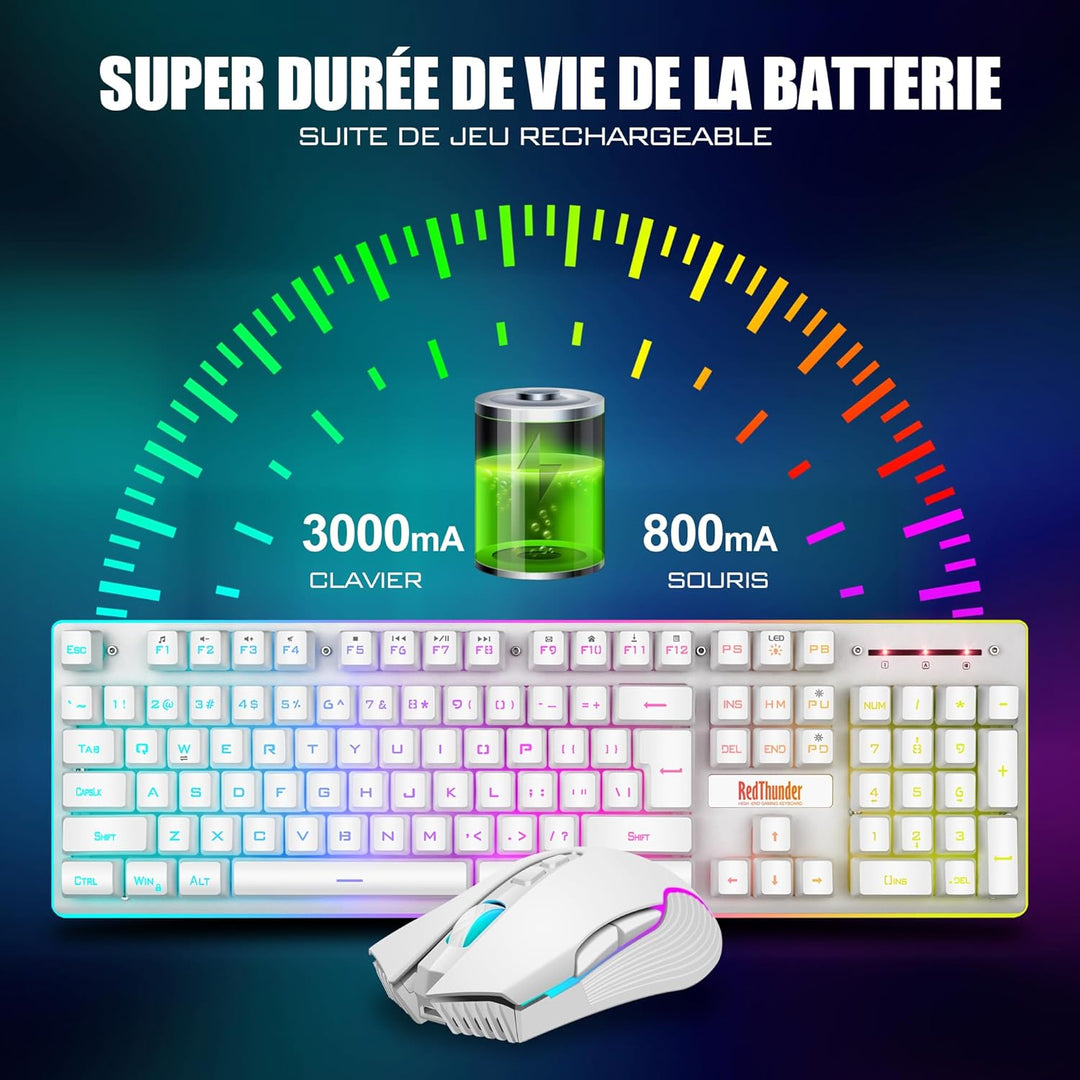 RedThunder K10 Set mit Tastatur und Maus, kabellos, Gaming-Tastatur, Hintergrundbeleuchtung, französ