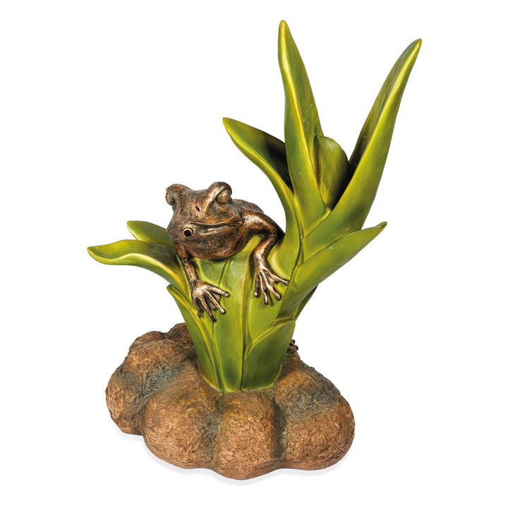 Esotec Wasserspeier-Figuren Frosch sitzend auf Blätter | Einzelfigur Teichfigur Gartenstatue Gartenf