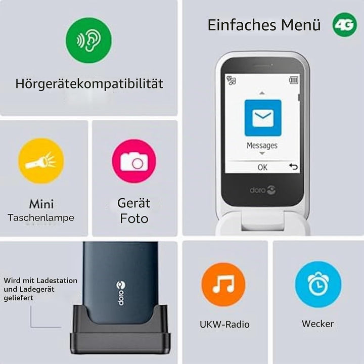 Doro 2820 4G Klapphandy für Senioren, entsperrt - Grosse sprechende Tasten - Kamera - Bluetooth - No