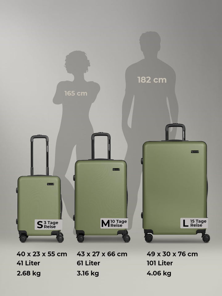 SMARTBOX Kofferset 3-teilig Hartschale ABS 4-Doppelrollen Olive Set, Olive Set