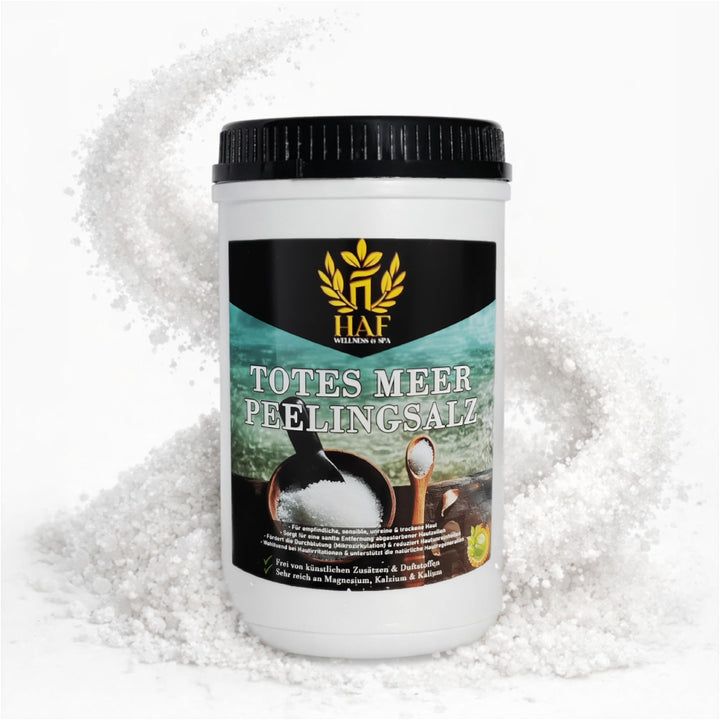 HAF® Premium Totes Meer Peelingsalz für empfindliche &amp; trockene Haut | 1 x 1 kg in Dose | Salz Peeli