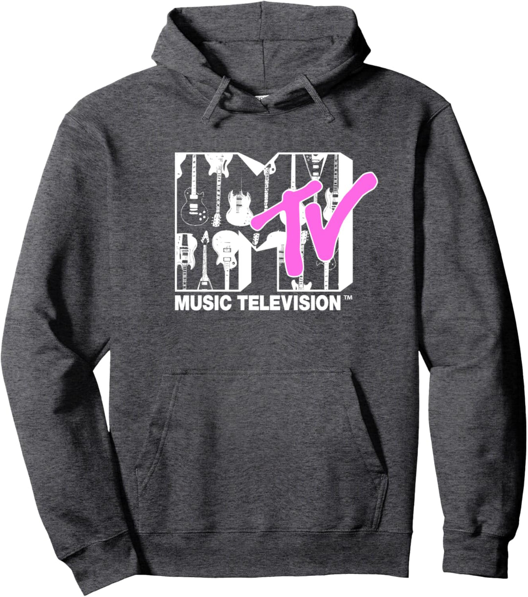 MTV Black And White Guitars Pink TV Pullover Hoodie