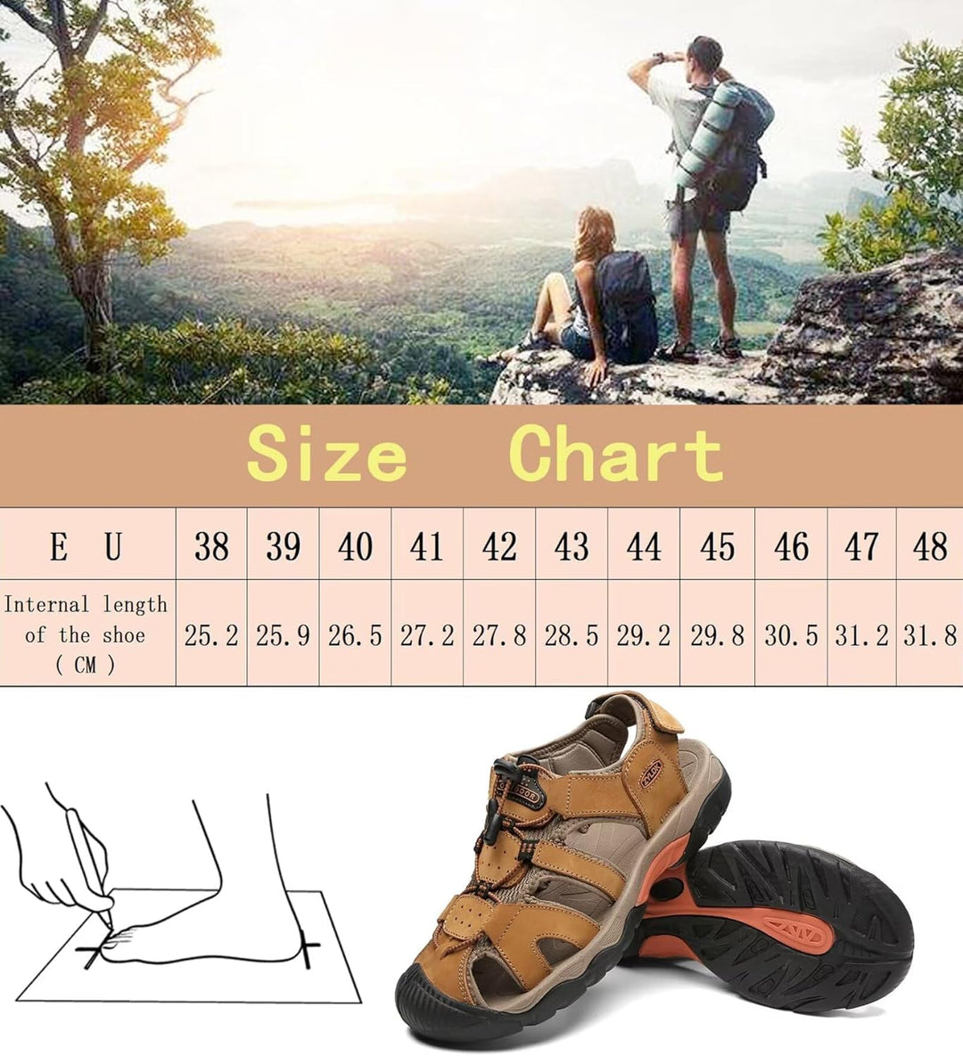 ZYLDK Herren Sandalen Leder Strand Trekkingsandalen Outdoorschuhe Sommer Wanderschuhe Männer Sport-O