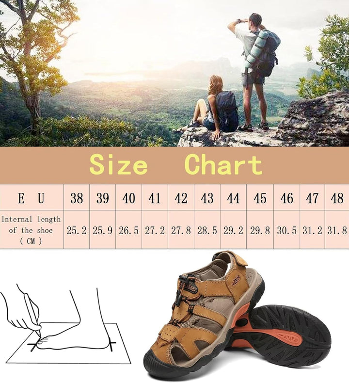 ZYLDK Herren Sandalen Leder Strand Trekkingsandalen Outdoorschuhe Sommer Wanderschuhe Männer Sport-O
