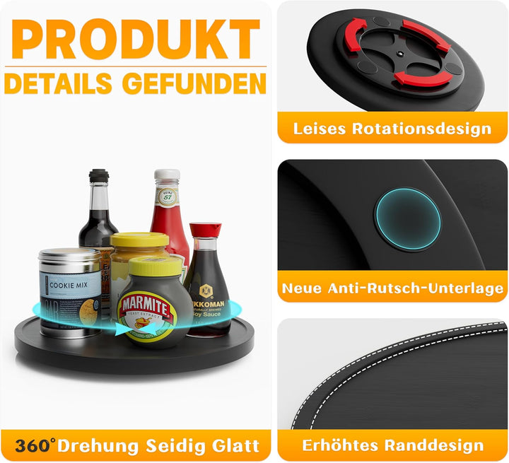 Homerays Bambus Drehteller Organizer Lazy Susan, Drehteller Küchen Organizer-22cm, Anti-Rutsch-Gewür