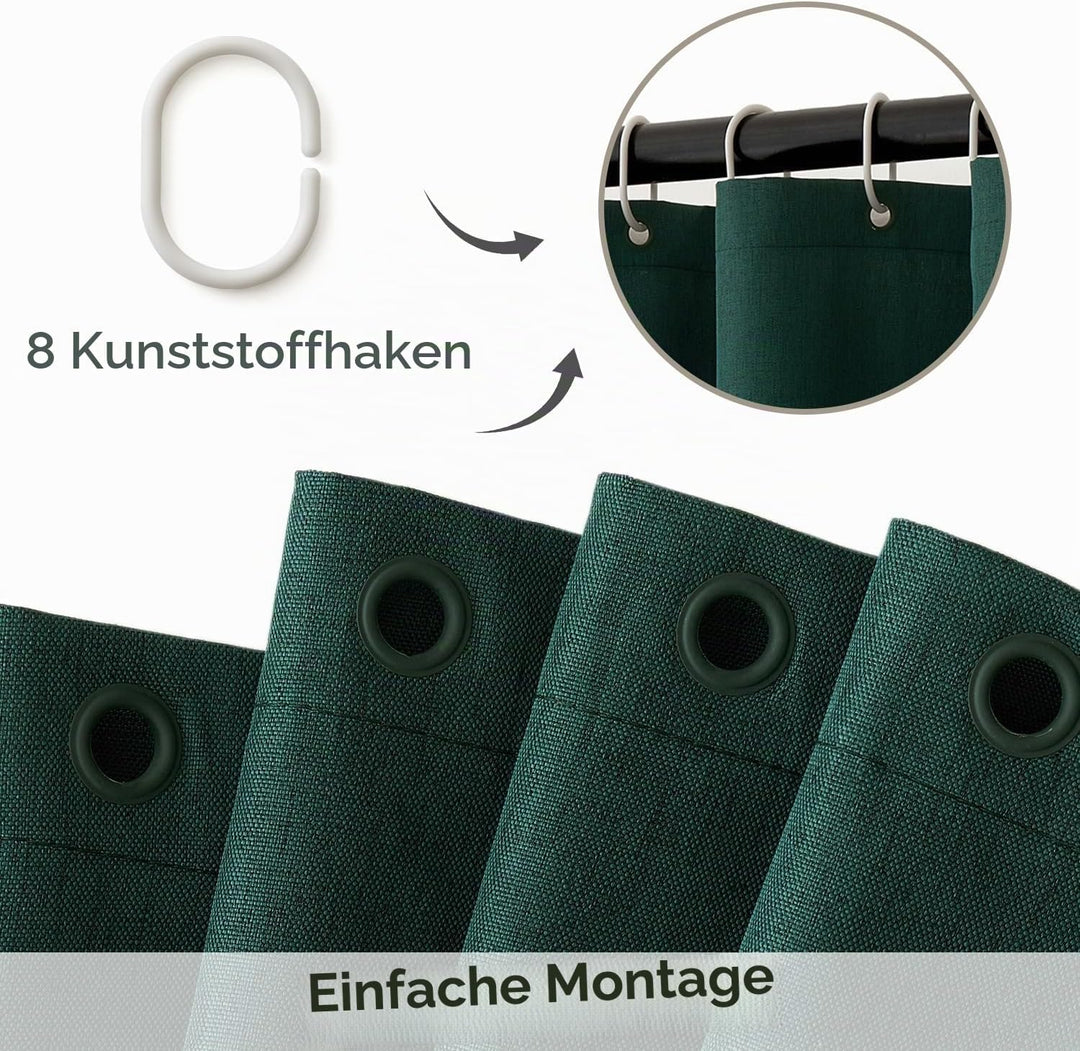 MIULEE Leinen Texturiert Duschvorhang 120x180 cm dunkelgrün, Schwerer Hotel Luxus Polyester Wasserdi