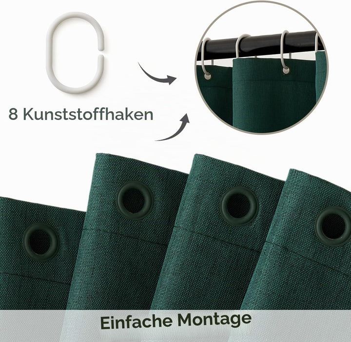 MIULEE Leinen Texturiert Duschvorhang 120x180 cm dunkelgrün, Schwerer Hotel Luxus Polyester Wasserdi